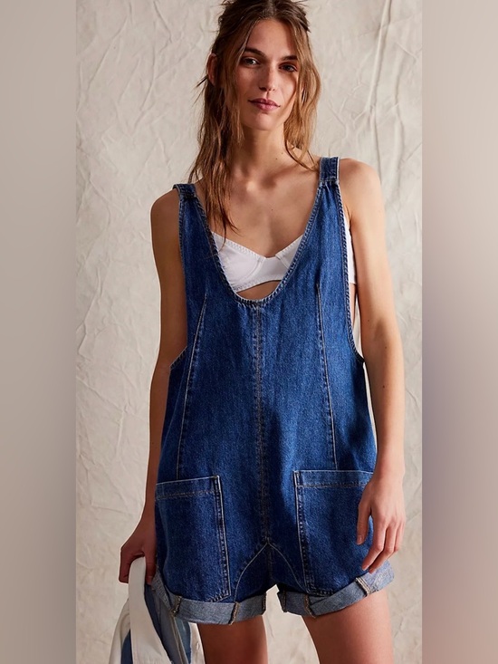 Free People Denim - NWT Free People We The Free Highroller Shortall, blue denim, size large